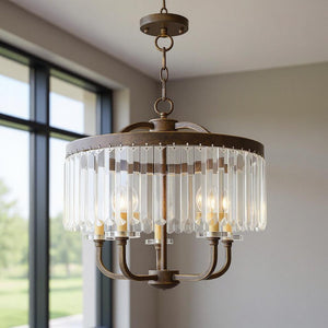 HomeRoots Five Light Dimmable Chandelier - Modern Cylinder Shade Fixture for Stylish Home Ambiance & Design 687580