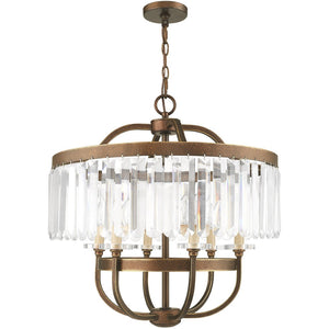 HomeRoots Six Light Dimmable Chandelier – Modern Steel Shades for Adjustable Ambiance in Dining & Living Spaces 687581