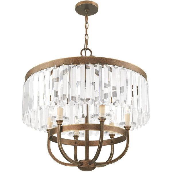 HomeRoots Six Light Dimmable Chandelier – Modern Steel Shades for Adjustable Ambiance in Dining & Living Spaces 687581