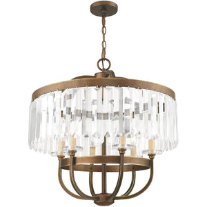 HomeRoots Six Light Dimmable Chandelier – Modern Steel Shades for Adjustable Ambiance in Dining & Living Spaces 687581