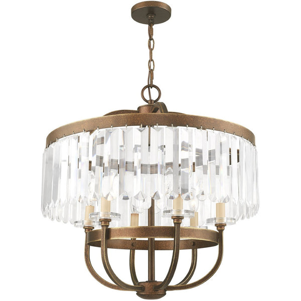 HomeRoots Six Light Dimmable Chandelier – Modern Steel Shades for Adjustable Ambiance in Dining & Living Spaces 687581