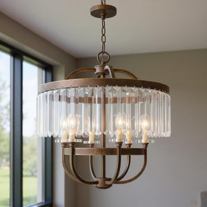 HomeRoots Six Light Dimmable Chandelier – Modern Steel Shades for Adjustable Ambiance in Dining & Living Spaces 687581
