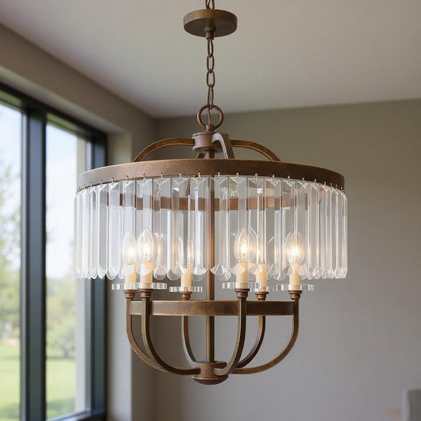 HomeRoots Six Light Dimmable Chandelier – Modern Steel Shades for Adjustable Ambiance in Dining & Living Spaces 687581
