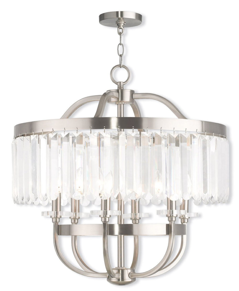 HomeRoots Nickel Six-Light Dimmable Chandelier with Clear Shades - Modern Elegance for Dining & Living Spaces 687582