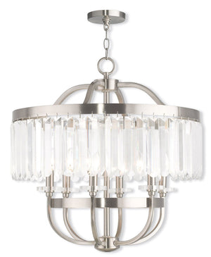 HomeRoots Nickel Six-Light Dimmable Chandelier with Clear Shades - Modern Elegance for Dining & Living Spaces 687582