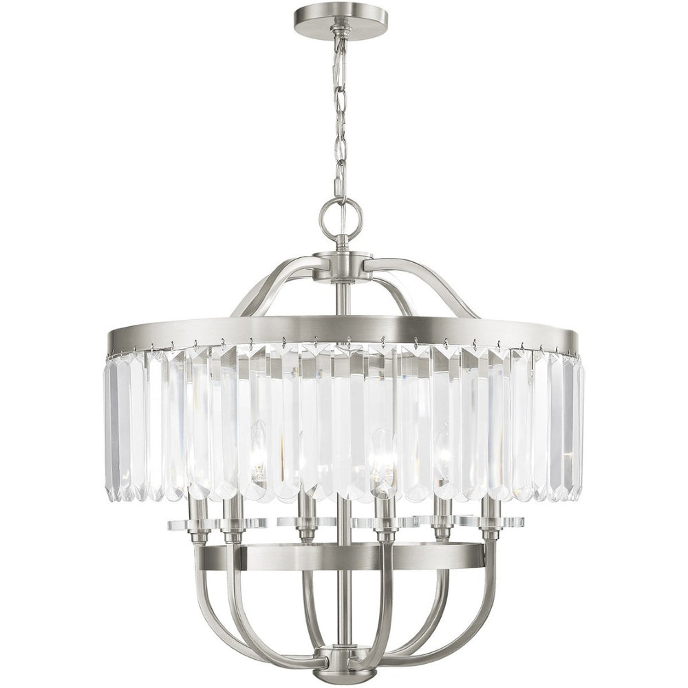 HomeRoots Nickel Six-Light Dimmable Chandelier with Clear Shades - Modern Elegance for Dining & Living Spaces 687582