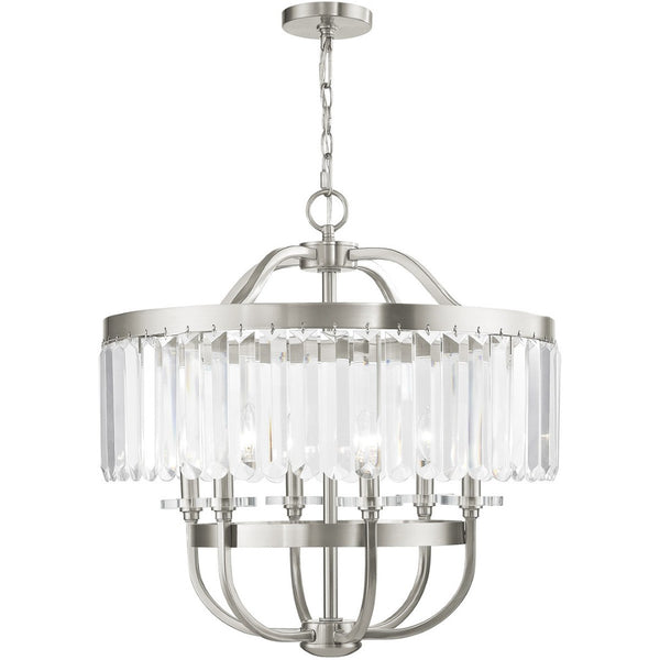 HomeRoots Nickel Six-Light Dimmable Chandelier with Clear Shades - Modern Elegance for Dining & Living Spaces 687582