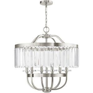 HomeRoots Nickel Six-Light Dimmable Chandelier with Clear Shades - Modern Elegance for Dining & Living Spaces 687582