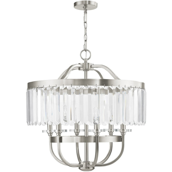 HomeRoots Nickel Six-Light Dimmable Chandelier with Clear Shades - Modern Elegance for Dining & Living Spaces 687582