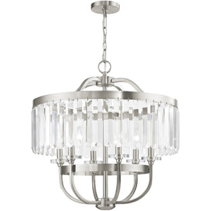 HomeRoots Nickel Six-Light Dimmable Chandelier with Clear Shades - Modern Elegance for Dining & Living Spaces 687582