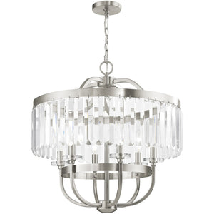 HomeRoots Nickel Six-Light Dimmable Chandelier with Clear Shades - Modern Elegance for Dining & Living Spaces 687582