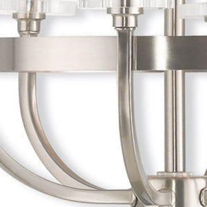 HomeRoots Nickel Six-Light Dimmable Chandelier with Clear Shades - Modern Elegance for Dining & Living Spaces 687582
