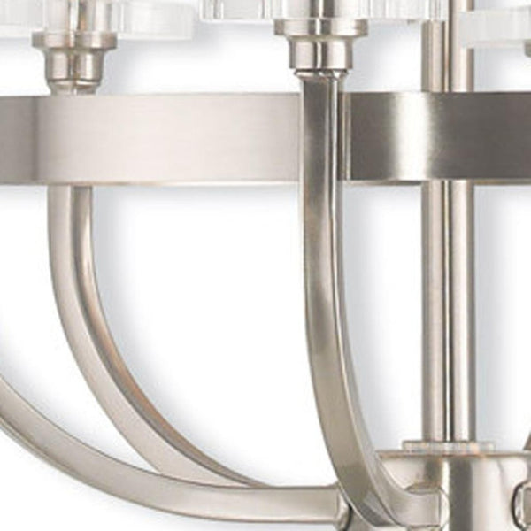 HomeRoots Nickel Six-Light Dimmable Chandelier with Clear Shades - Modern Elegance for Dining & Living Spaces 687582