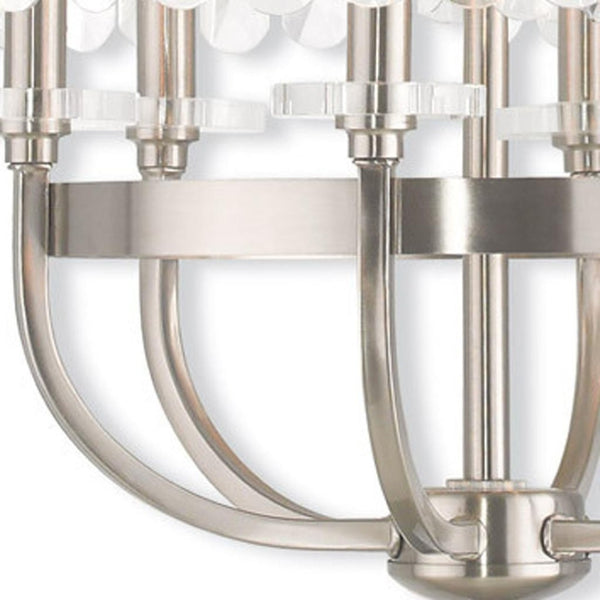 HomeRoots Nickel Six-Light Dimmable Chandelier with Clear Shades - Modern Elegance for Dining & Living Spaces 687582