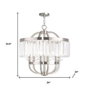 HomeRoots Nickel Six-Light Dimmable Chandelier with Clear Shades - Modern Elegance for Dining & Living Spaces 687582
