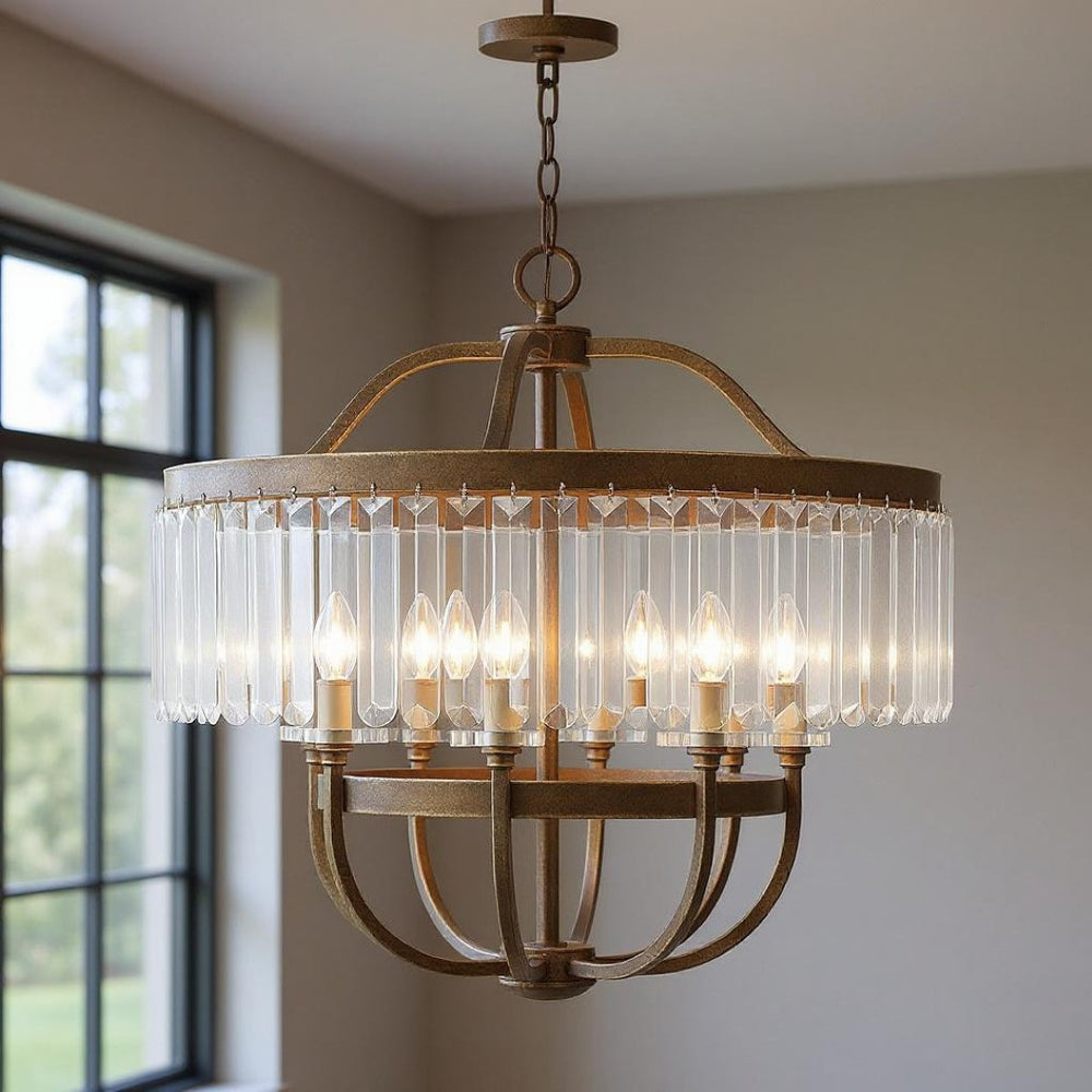 HomeRoots Eight Light Dimmable Chandelier - Modern Cylinder Shades for Elegant Ambiance in Any Room 687583