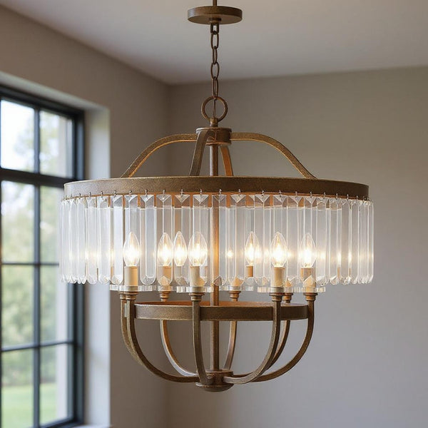 HomeRoots Eight Light Dimmable Chandelier - Modern Cylinder Shades for Elegant Ambiance in Any Room 687583