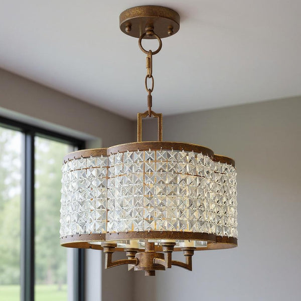 HomeRoots Four Light Dimmable Chandelier - Modern Steel Shades for Stylish Ambiance in Any Room 687586