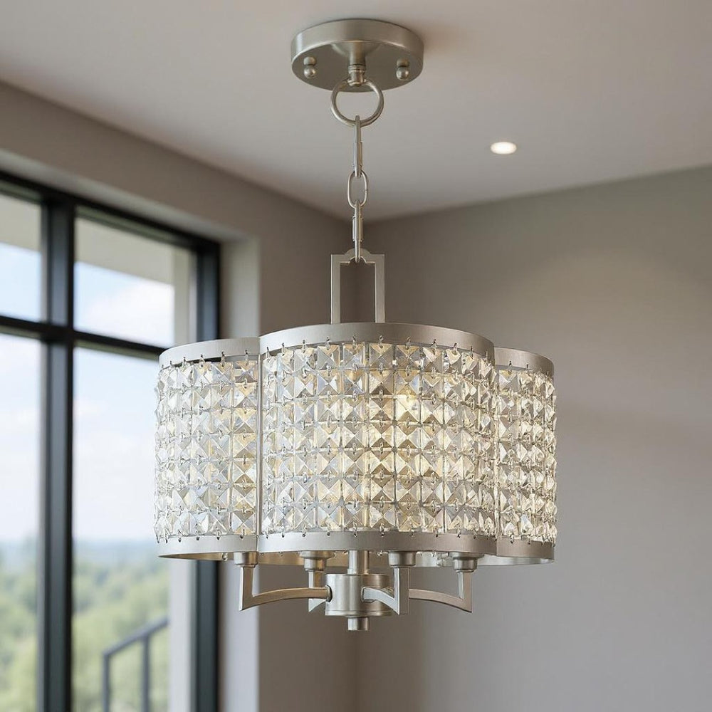 HomeRoots Four Light Dimmable Chandelier - Modern Cylinder Shades for Elegant Illumination in Any Space 687587