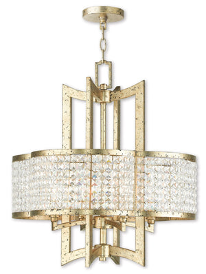 HomeRoots Gold Dimmable Four-Light Chandelier with Unique Cylinder Shades for Modern Elegance and Warmth 687588