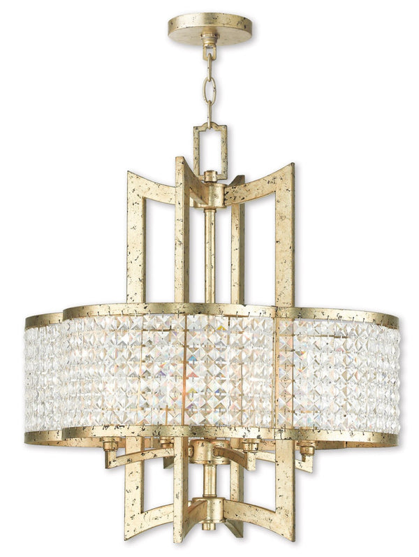 HomeRoots Gold Dimmable Four-Light Chandelier with Unique Cylinder Shades for Modern Elegance and Warmth 687588