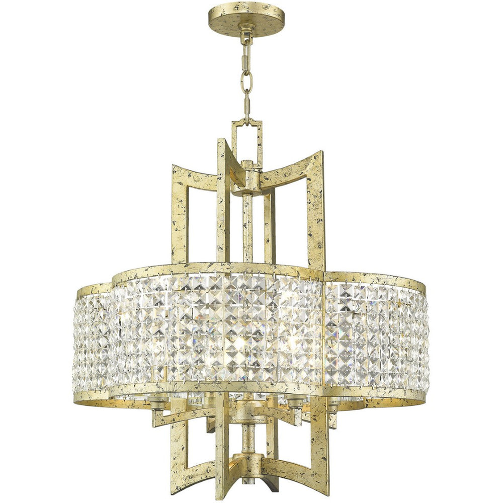 HomeRoots Gold Dimmable Four-Light Chandelier with Unique Cylinder Shades for Modern Elegance and Warmth 687588