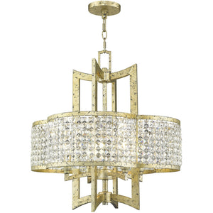 HomeRoots Gold Dimmable Four-Light Chandelier with Unique Cylinder Shades for Modern Elegance and Warmth 687588