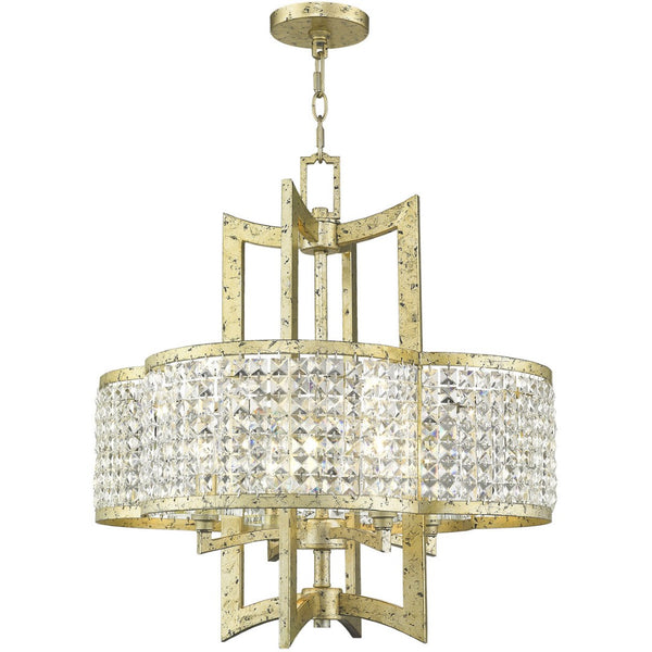 HomeRoots Gold Dimmable Four-Light Chandelier with Unique Cylinder Shades for Modern Elegance and Warmth 687588