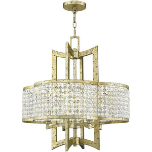 HomeRoots Gold Dimmable Four-Light Chandelier with Unique Cylinder Shades for Modern Elegance and Warmth 687588