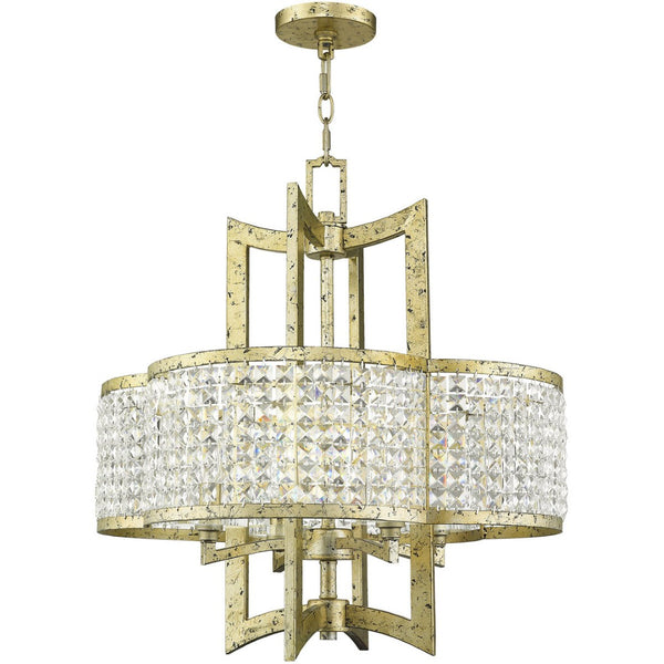 HomeRoots Gold Dimmable Four-Light Chandelier with Unique Cylinder Shades for Modern Elegance and Warmth 687588