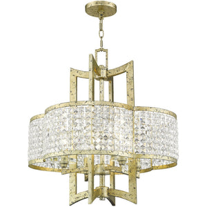 HomeRoots Gold Dimmable Four-Light Chandelier with Unique Cylinder Shades for Modern Elegance and Warmth 687588