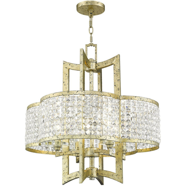 HomeRoots Gold Dimmable Four-Light Chandelier with Unique Cylinder Shades for Modern Elegance and Warmth 687588