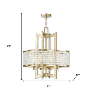 HomeRoots Gold Dimmable Four-Light Chandelier with Unique Cylinder Shades for Modern Elegance and Warmth 687588