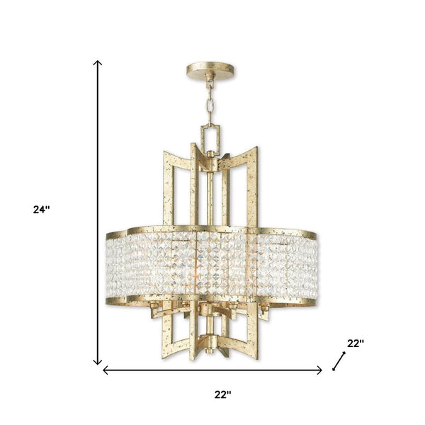 HomeRoots Gold Dimmable Four-Light Chandelier with Unique Cylinder Shades for Modern Elegance and Warmth 687588