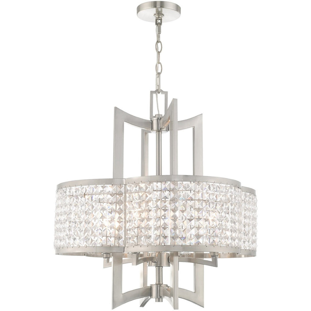 HomeRoots Four Light Dimmable Chandelier - Modern Cylinder Shades for Stylish Illumination in Any Room 687589
