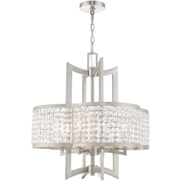 HomeRoots Four Light Dimmable Chandelier - Modern Cylinder Shades for Stylish Illumination in Any Room 687589