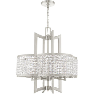 HomeRoots Four Light Dimmable Chandelier - Modern Cylinder Shades for Stylish Illumination in Any Room 687589