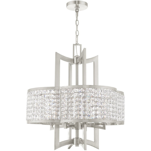 HomeRoots Four Light Dimmable Chandelier - Modern Cylinder Shades for Stylish Illumination in Any Room 687589