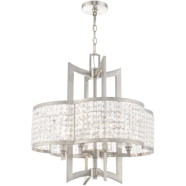HomeRoots Four Light Dimmable Chandelier - Modern Cylinder Shades for Stylish Illumination in Any Room 687589