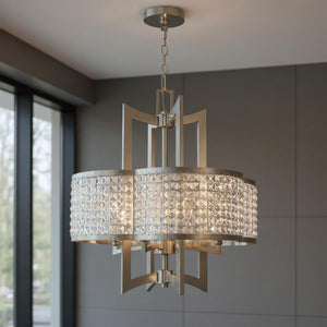 HomeRoots Four Light Dimmable Chandelier - Modern Cylinder Shades for Stylish Illumination in Any Room 687589