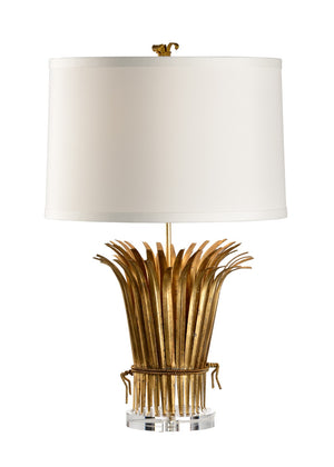 Chelsea House Leaf Antique Gold Wheat Sheaf Lamp With Acrylic Base And Off-White Drum Shade — Farmhouse Accent 68759