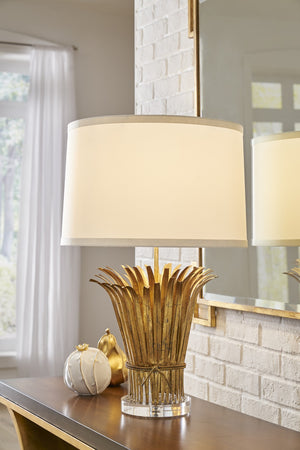 Chelsea House Leaf Antique Gold Wheat Sheaf Lamp With Acrylic Base And Off-White Drum Shade — Farmhouse Accent 68759
