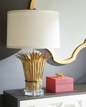 Chelsea House Leaf Antique Gold Wheat Sheaf Lamp With Acrylic Base And Off-White Drum Shade — Farmhouse Accent 68759