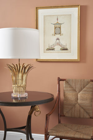 Chelsea House Leaf Antique Gold Wheat Sheaf Lamp With Acrylic Base And Off-White Drum Shade — Farmhouse Accent 68759