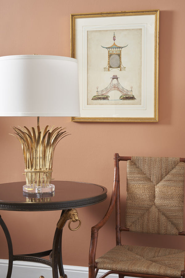 Chelsea House Leaf Antique Gold Wheat Sheaf Lamp With Acrylic Base And Off-White Drum Shade — Farmhouse Accent 68759