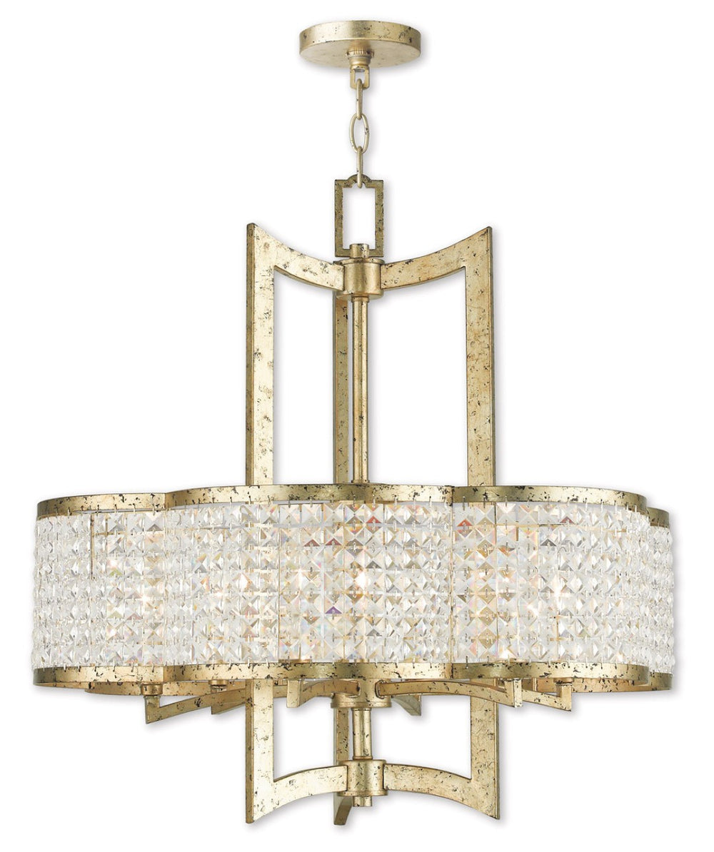 HomeRoots Six Light Dimmable Chandelier with Cylinder Shades for Modern Ambiance in Any Room Decor 687590