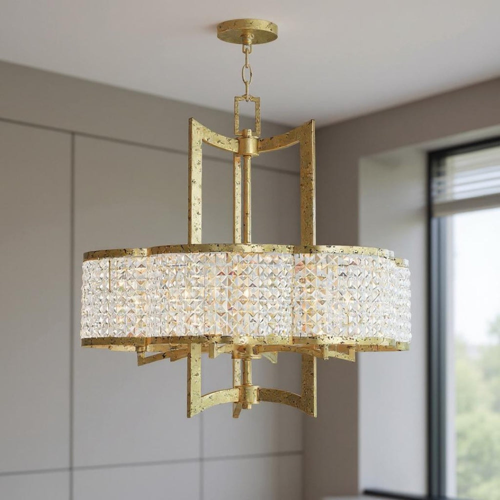 HomeRoots Six Light Dimmable Chandelier with Cylinder Shades for Modern Ambiance in Any Room Decor 687590