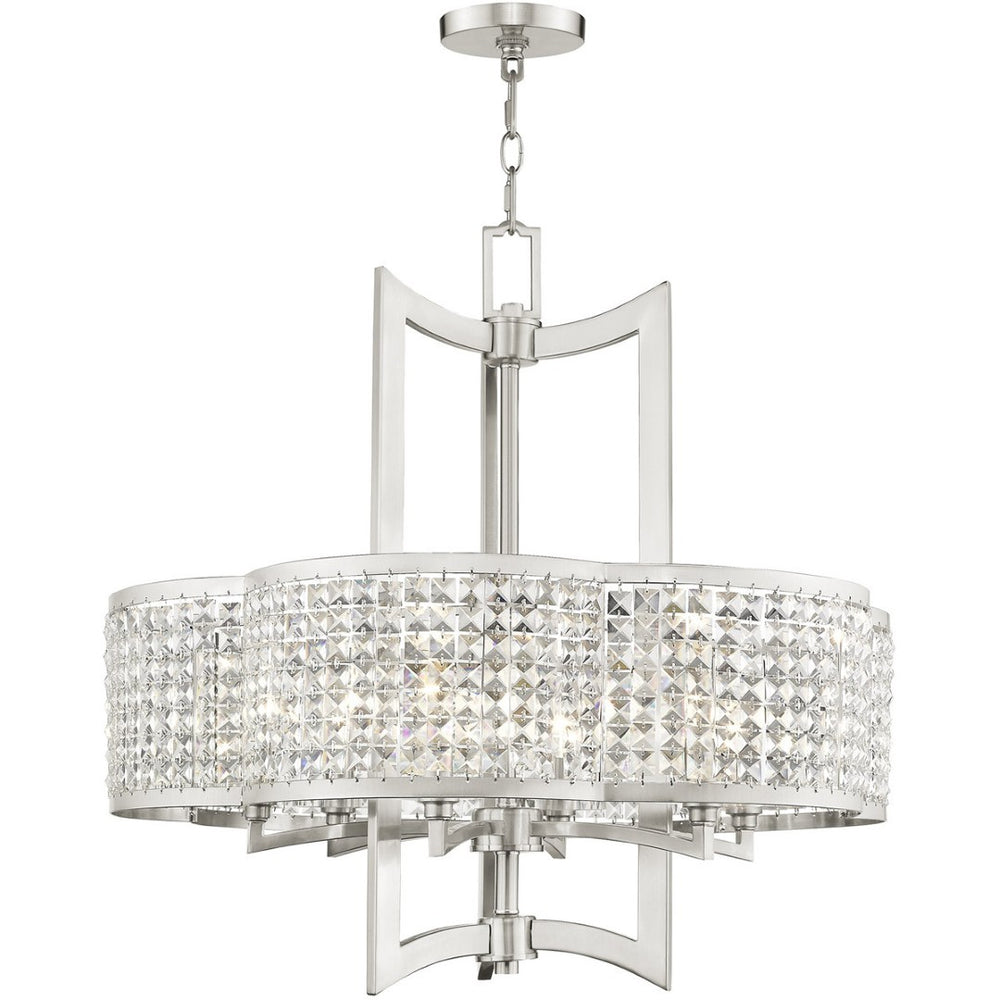 HomeRoots Six Light Dimmable Chandelier - Modern Cylindrical Shades for Stylish Ambiance in Any Room 687592