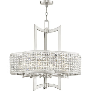 HomeRoots Six Light Dimmable Chandelier - Modern Cylindrical Shades for Stylish Ambiance in Any Room 687592