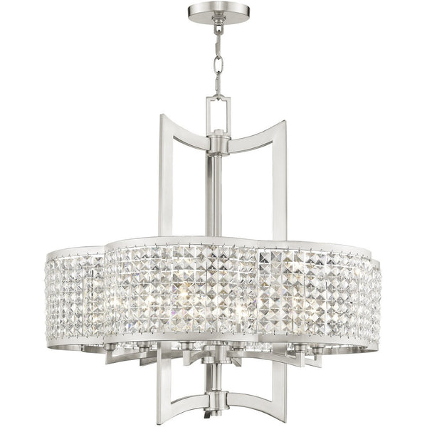 HomeRoots Six Light Dimmable Chandelier - Modern Cylindrical Shades for Stylish Ambiance in Any Room 687592